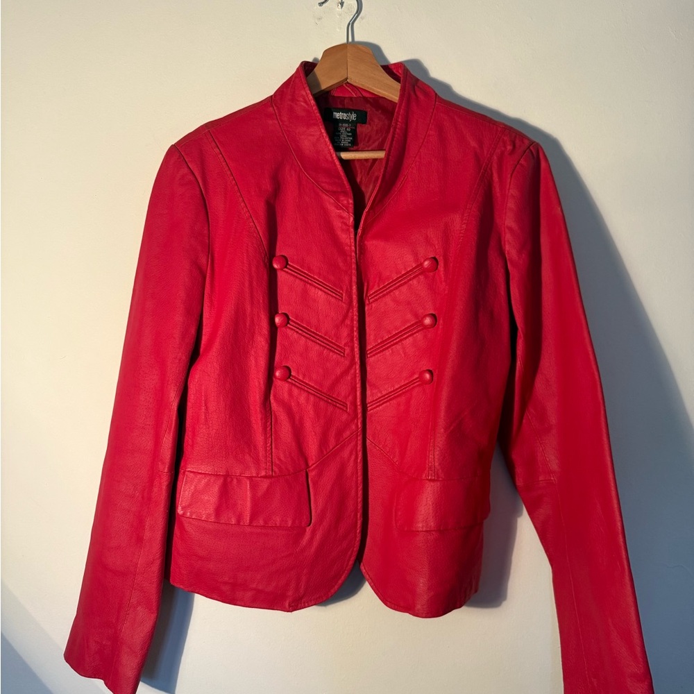 Vintage Red Leather Military-Style Jacket by Metrostyle
